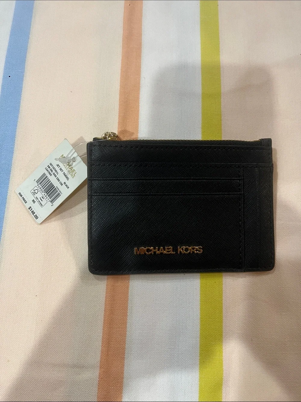 Michael Kors Black Saffiano Card Holder with Gold Logo